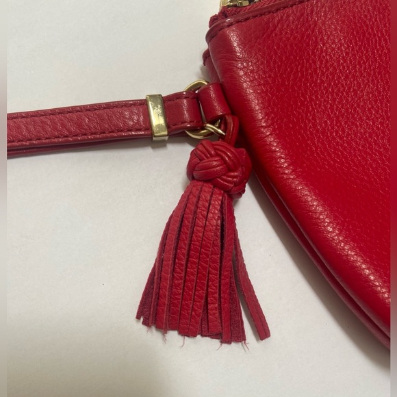 Talbots Red Pebbled Leather Tasseled 2 Zipper Wristlet Clutch - Picture 5 of 6